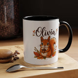 Personalized Squirrel Mug with Name, Autumn Woodland Coffee Cup, Cute Fall Animal Gift for Daughter, Nature Lover Birthday Keepsake