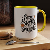 Cozy Spells and Sweaters Mug, Witchy Halloween Coffee Cup, Celestial Pumpkin Fall Gift for Her, Magical Spooky Season Drinkware