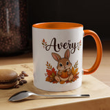 Personalized Bunny Mug with Name, Autumn Rabbit Coffee Cup, Cute Fall Woodland Gift for Daughter, Easter Basket or Birthday Keepsake