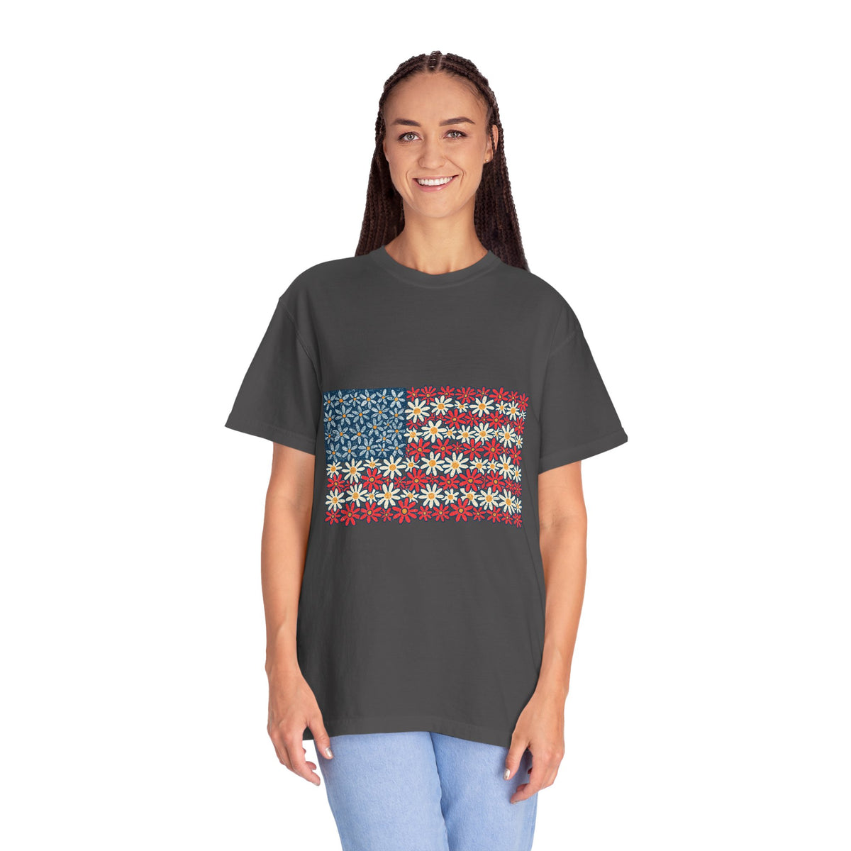 American Flag Floral Shirt, Patriotic Flower Graphic Tee, Vintage Americana T Shirt, Fourth of July Outfit, Red White Blue Gift