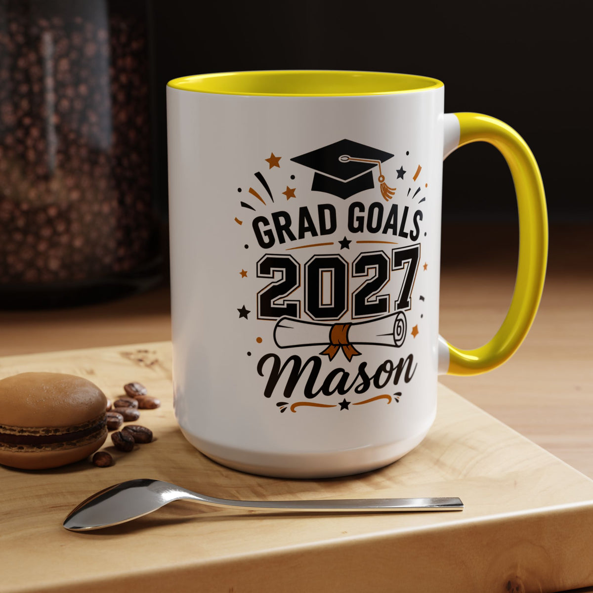 Personalized Graduation Mug, Grad Goals 2027 Coffee Cup, Custom Name Gift for Him, High School or College Senior, Proud Family Present