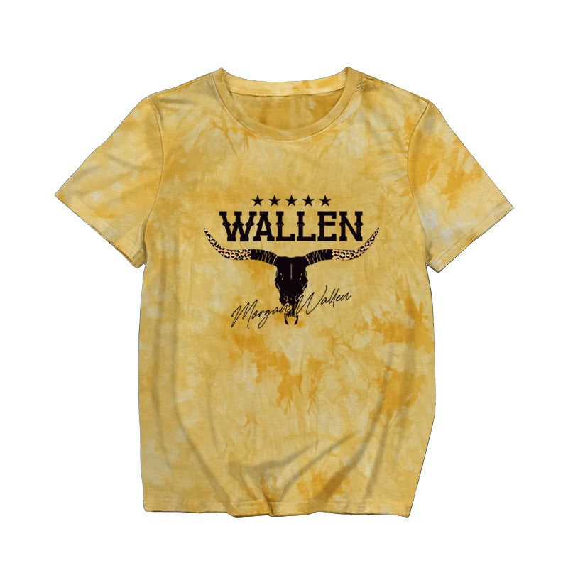 European and American Womens Fun Pattern New Round Neck Short Sleeved Shirt