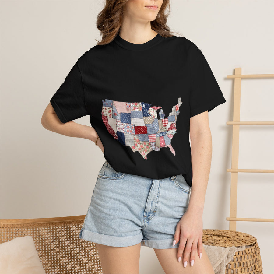 Patchwork USA Comfort Shirt, Vintage America Map Graphic Tee, Cozy Patriotic Travel Tshirt Gift for USA Lovers