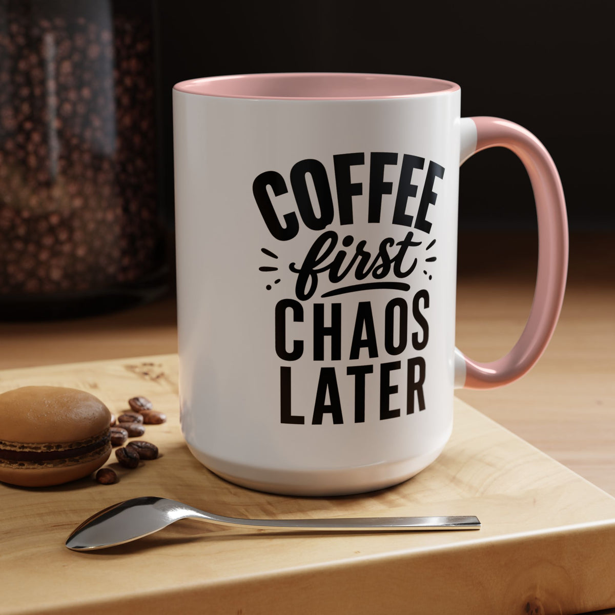Funny Coffee Lover Mug, Coffee First Chaos Later Mug, Morning Coffee Quote Cup, Caffeine Lover Gift, Office Coffee Mug for Coworkers