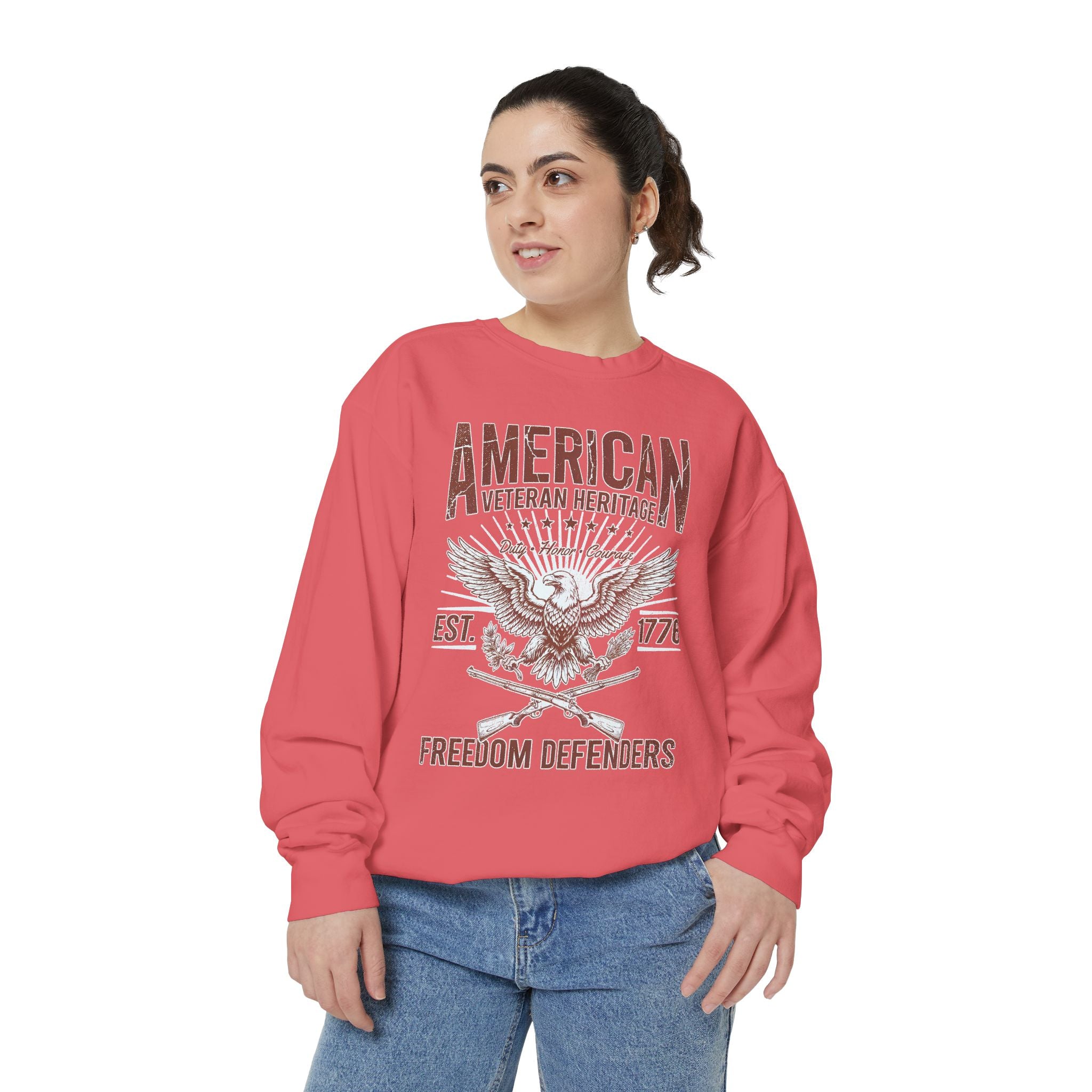 American Veteran Heritage Sweatshirt, Freedom Defenders Crewneck, Patriotic Eagle Gift, Veterans Day or Military Retirement Pullover