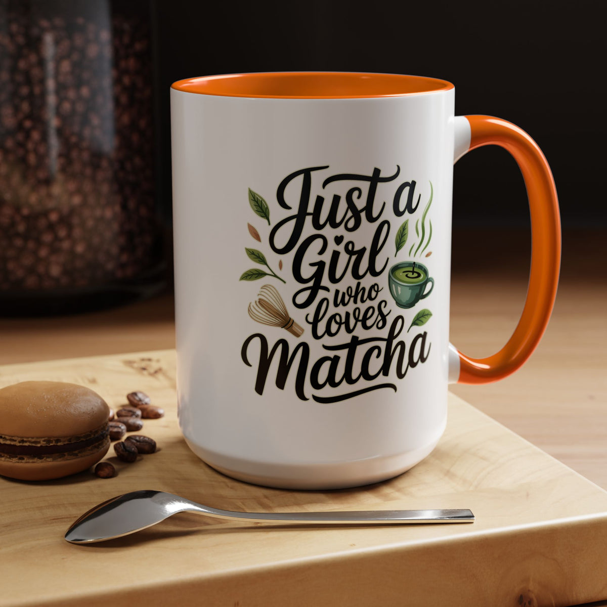 Matcha Lover Mug, Just a Girl Who Loves Matcha Quote, Green Tea and Whisk Design, Birthday Gift for a Friend Who Enjoys Cozy Morning Rituals