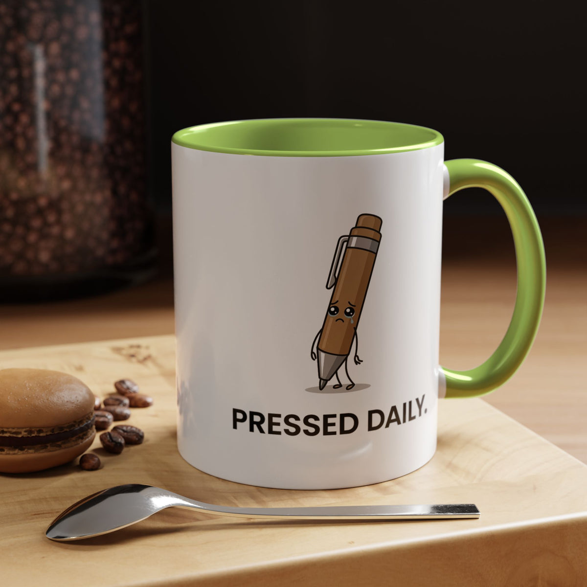 Funny Pressed Daily Coffee Mug, Stressed Pen Office Mug, Coworker Humor Gift, Teacher Appreciation Mug, Work From Home Cup