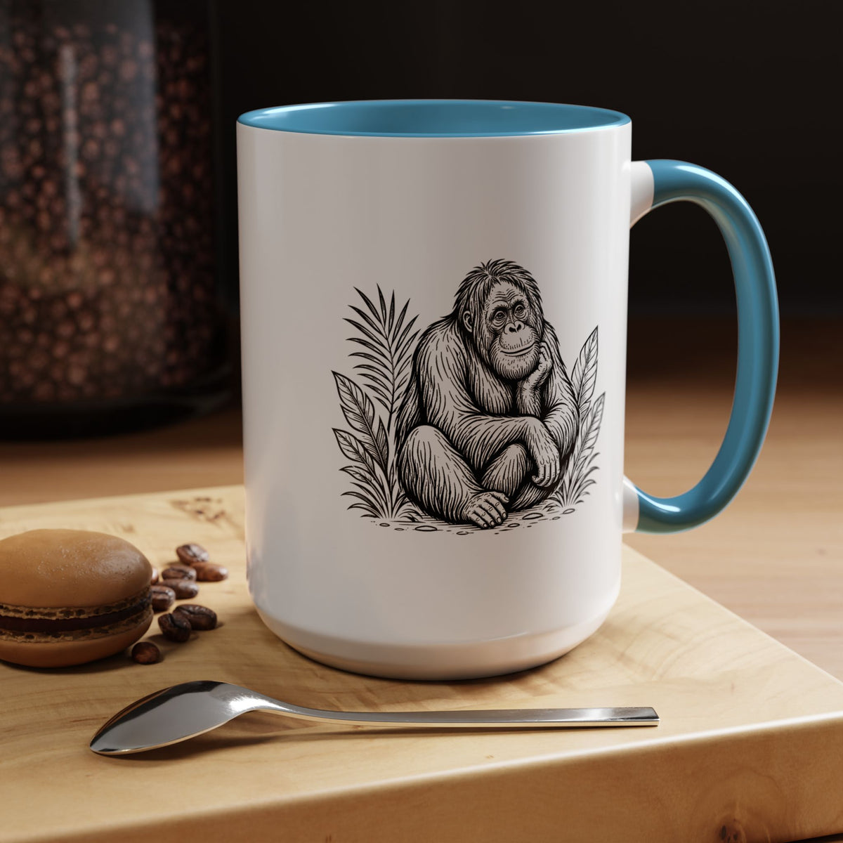 Orangutan Mug, Black and White Primate Coffee Cup, Jungle Animal Lover Gift, Wildlife Conservation Present, Rustic Nature Decor Gift