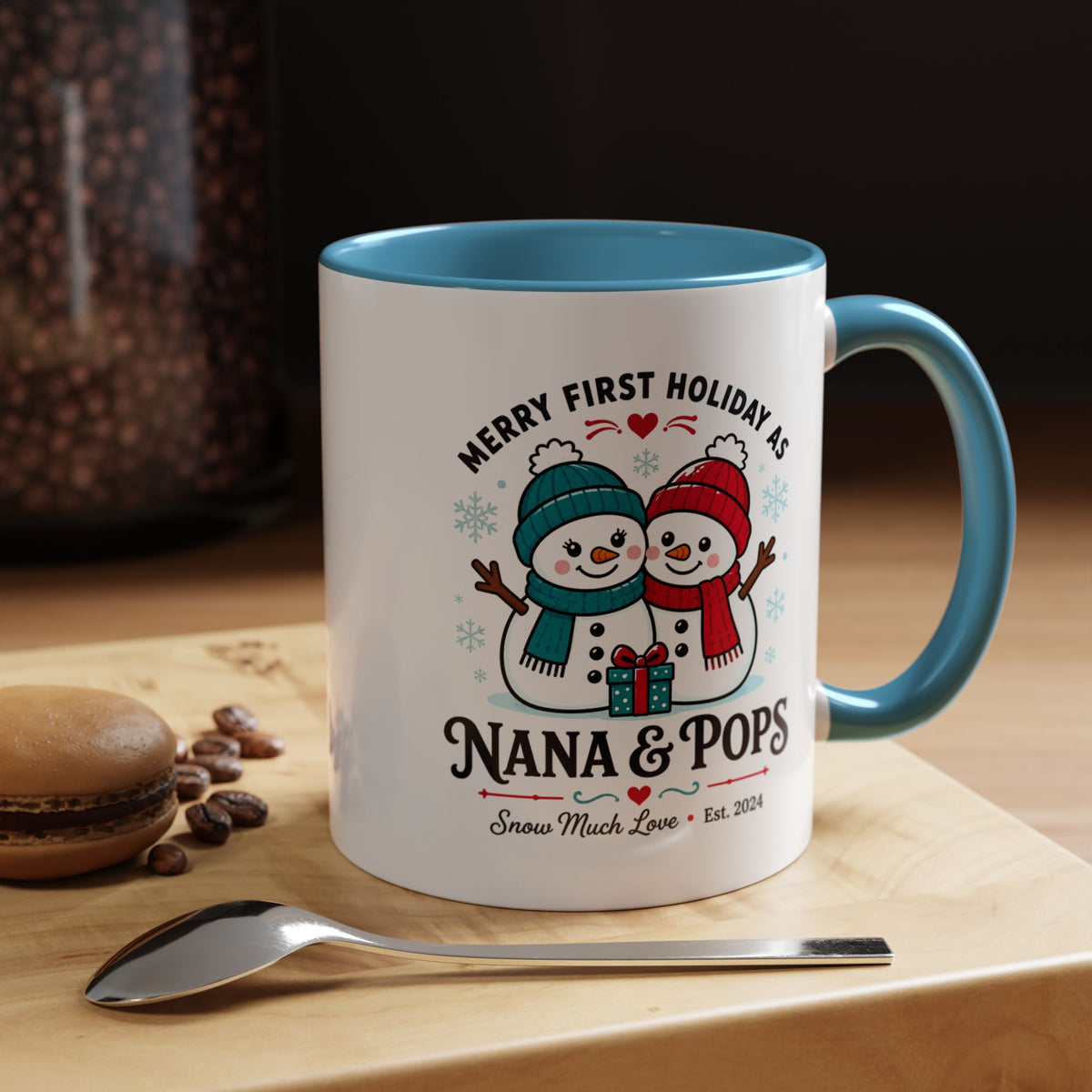 Personalized First Christmas Grandparents Mug, Nana and Pops Holiday Coffee Cup, New Grandparent Gift, Custom Names and Established Year