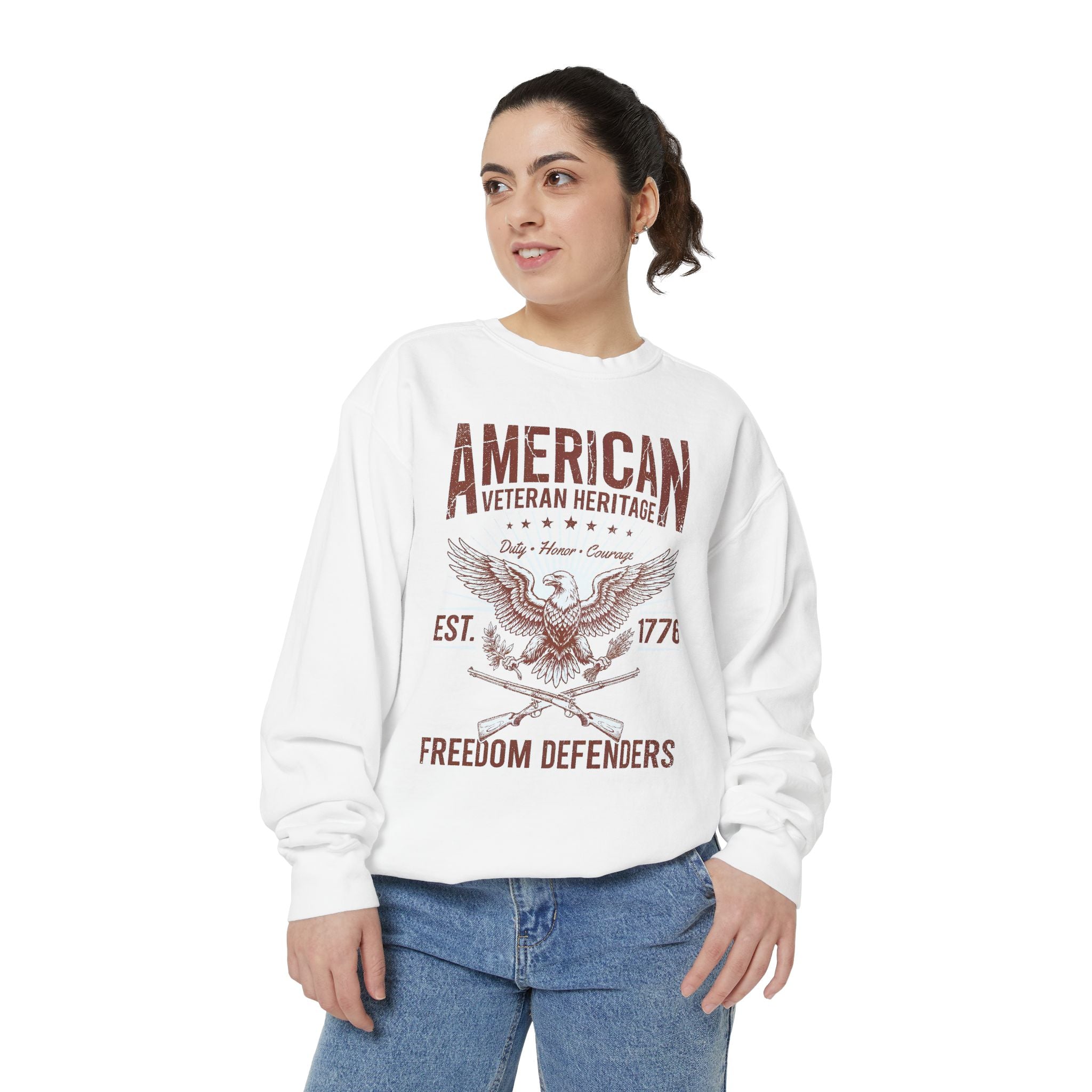 American Veteran Heritage Sweatshirt, Freedom Defenders Crewneck, Patriotic Eagle Gift, Veterans Day or Military Retirement Pullover