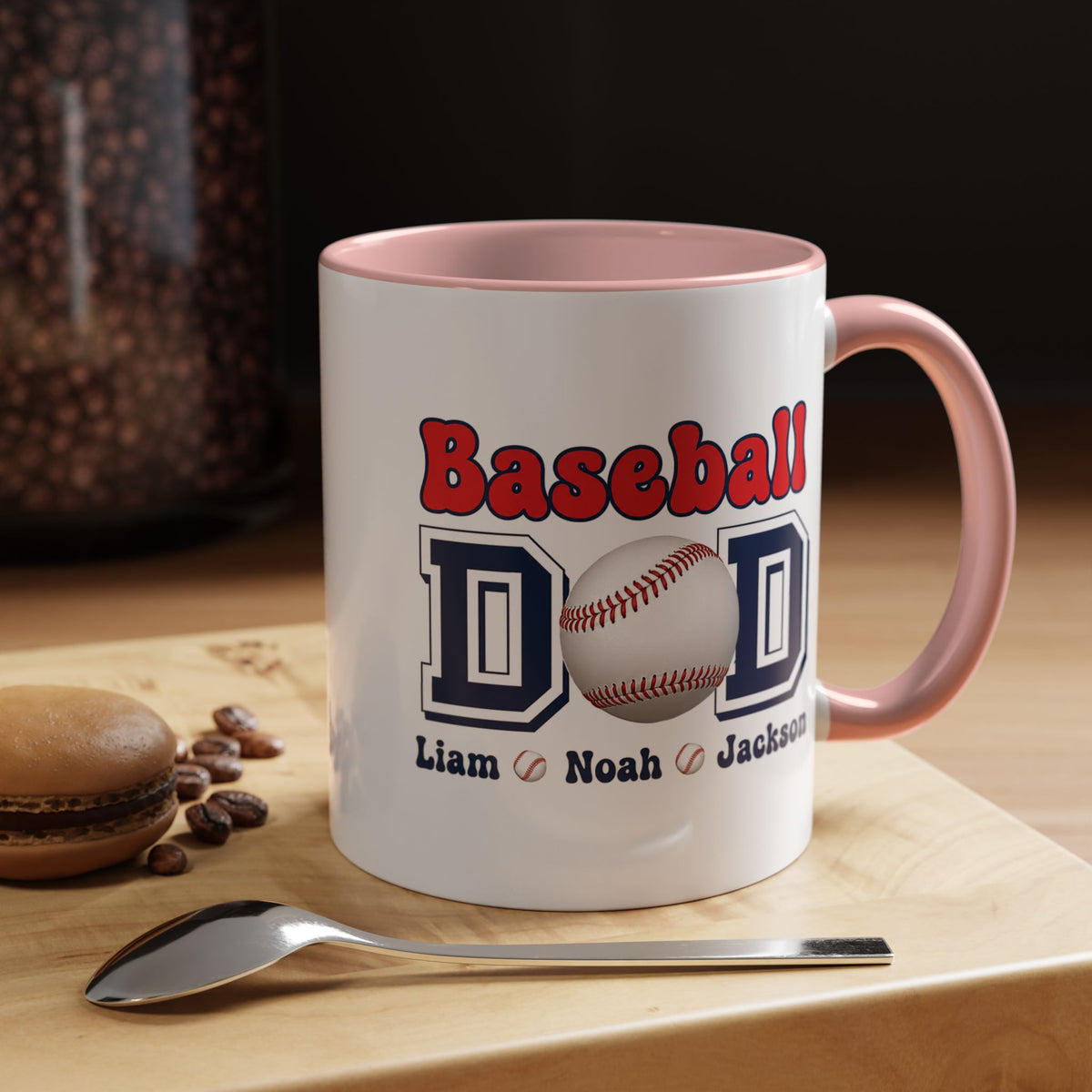 Custom Baseball Dad Coffee Mug with Kids Names, Personalized Sports Father's Day Gift, Cute Team Coach Appreciation Ceramic Tea Cup