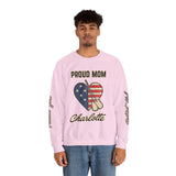 Personalized Proud Mom Sweatshirt, Custom Military Mom Pullover, American Flag Heart Crewneck, Military Mom Gift, Patriotic Mother Shirt