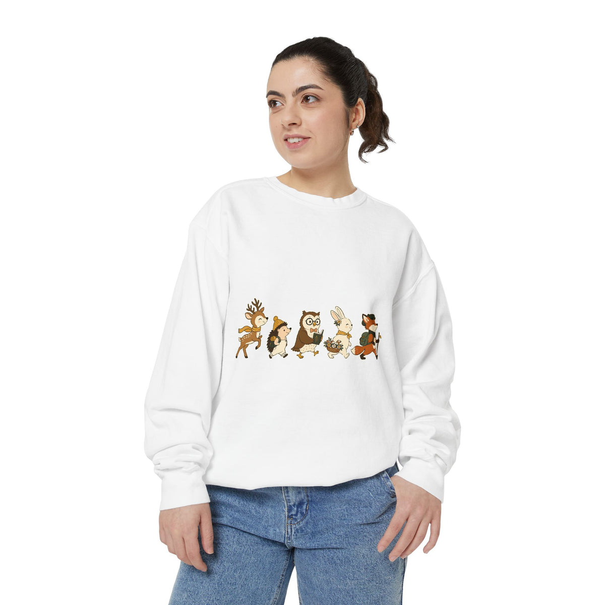 Woodland Animal Adventure Sweatshirt, Cute Forest Friends Crewneck, Deer Hedgehog Owl Bunny Fox Gift, Cozy Nature Lover Pullover Top