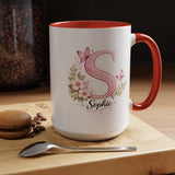 Personalized Butterfly Initial Mug, Custom Name Coffee Mug for Girls and Women, Pink Floral Monogram Cup, Birthday Gift, Custom Letter Mug
