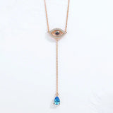 925 Sterling Silver Necklace Women Water Drop Pendant Evil Eye Necklace Blue Zircon Long Chain Turkey Jewelry