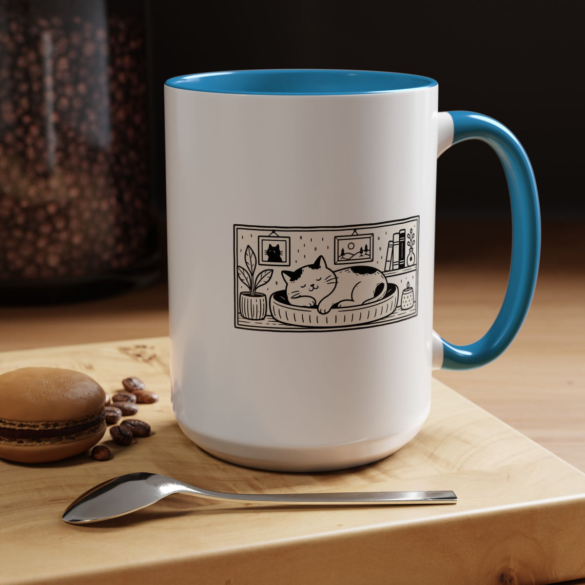 Sleeping Cat Mug, Minimalist Black and White Coffee Cup, Cozy Cat Lover Gift, Modern Kitchen Decor, Birthday Present for Her or Mom