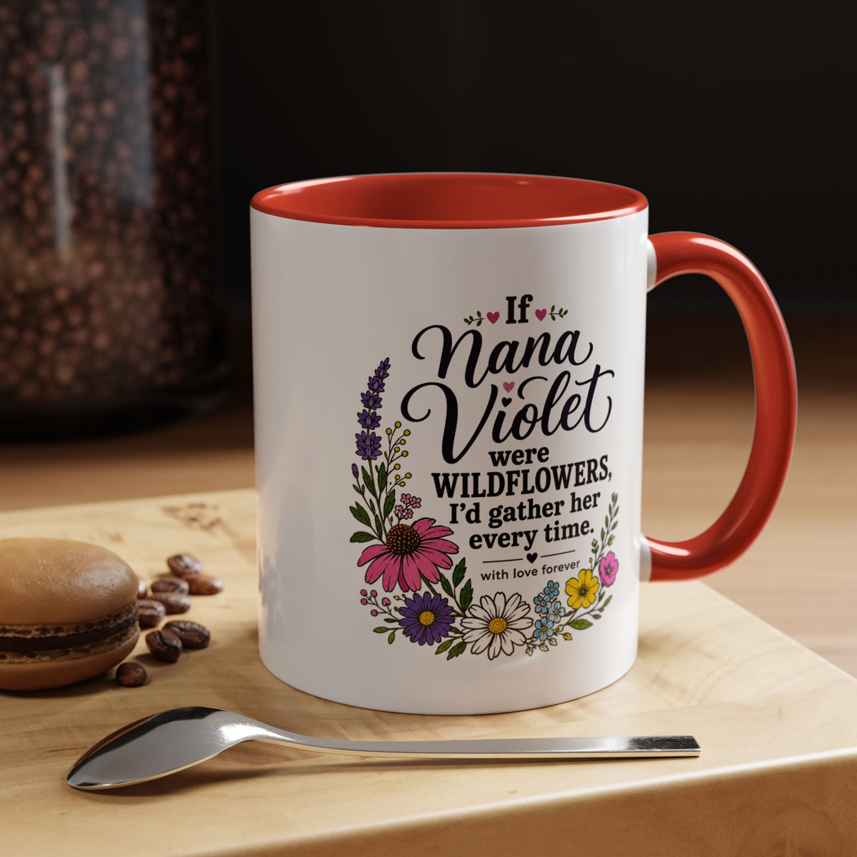 Nana Violet Wildflower Mug, Floral Grandmother Coffee Cup, Sentimental Gift from Grandchild, Birthday or Mothers Day Present