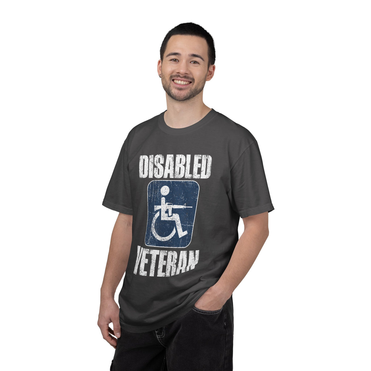 Disabled Veteran Shirt, Distressed Wheelchair and Rifle Graphic, Military Service Pride, Veterans Day Gift and Everyday Casual Wear