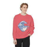 Great Wave Teacup Sweatshirt, Japanese Art Inspired Ocean Graphic, Gift for Tea Lovers and Coastal Art Fans, Casual Cafe Weekend Outfit