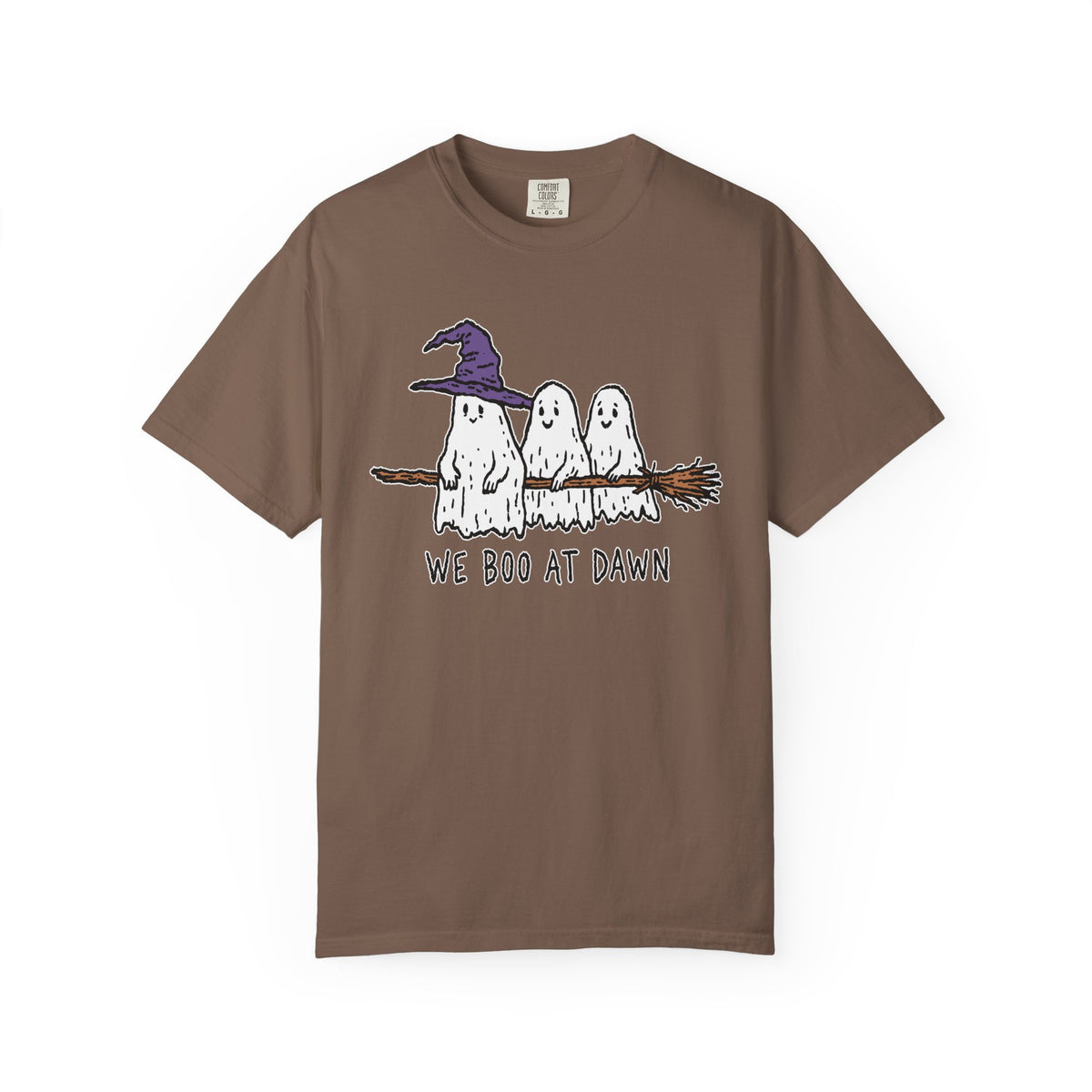 We Boo at Dawn Ghost Shirt, Funny Halloween Witch Broom Graphic Tee, Cute Spooky Season Gift for Friends and Ghost Lovers, October Outfit