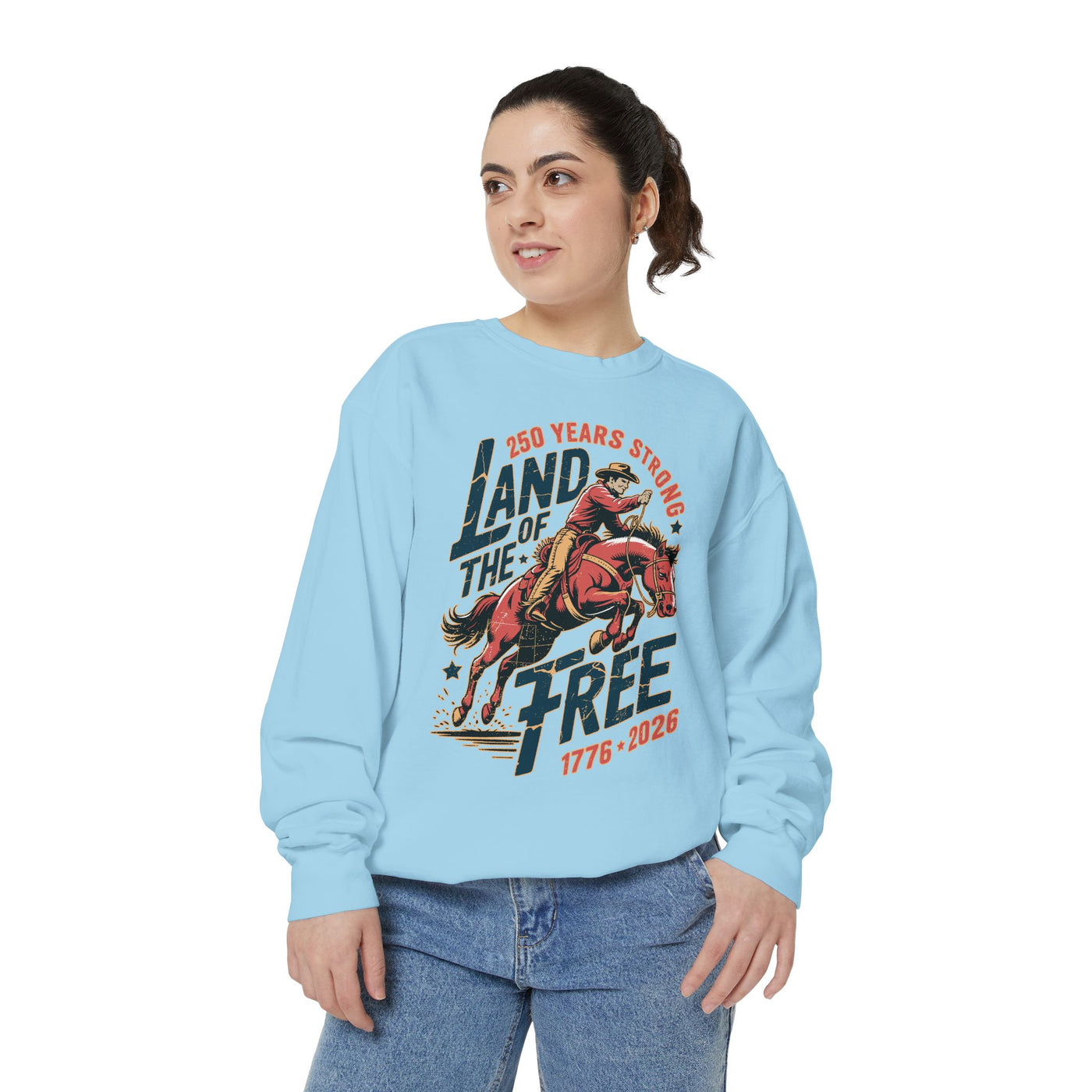 Land of the Free Comfort Colors Sweatshirt, Patriotic Cowboy Sweatshirt, Western Fourth of July Shirt, Americana Gift