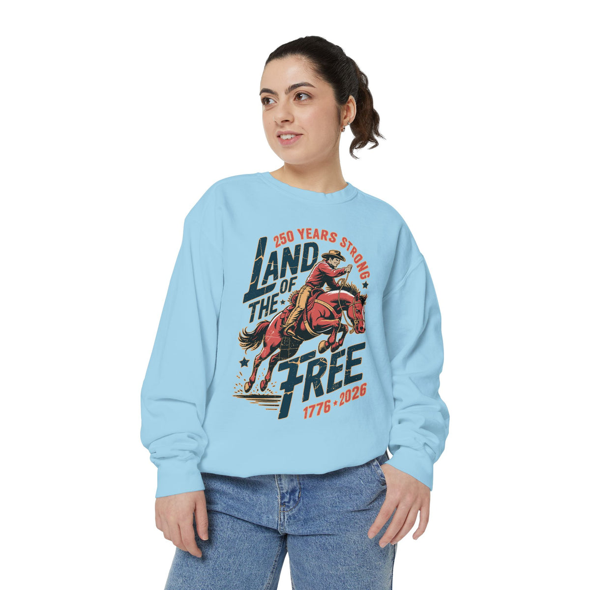 Land of the Free Comfort Colors Sweatshirt, Patriotic Cowboy Sweatshirt, Western Fourth of July Shirt, Americana Gift