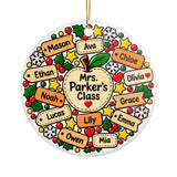 Personalized Teacher Christmas Ornament with Class Names, Apple and Pencil Design, Holiday Appreciation Gift from Students, School Keepsake