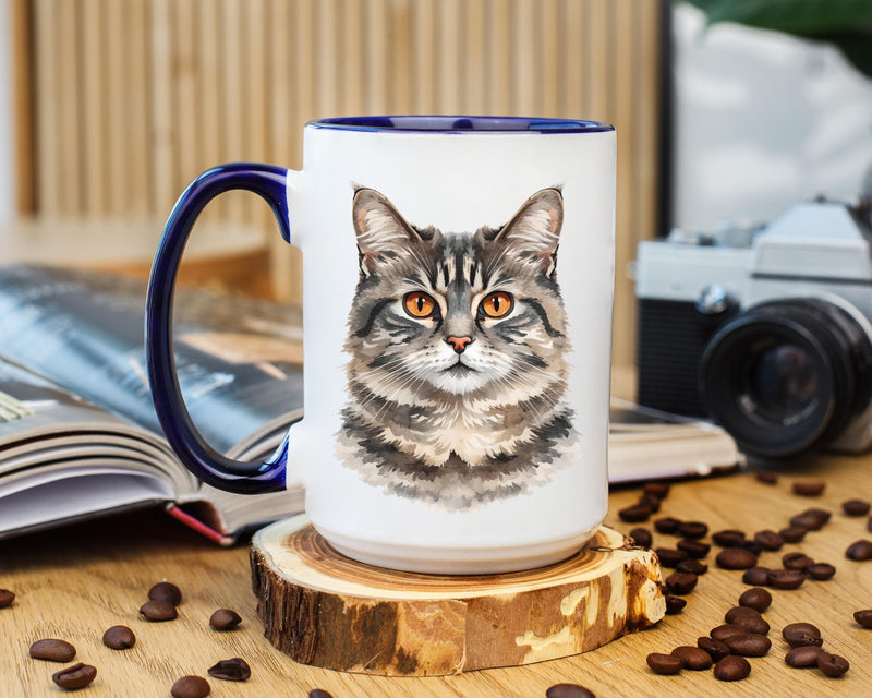 Realistic Tabby Cat Portrait Coffee Mug Gift For Cat Lover Unique Feline Illustration Cup Pet Owner Birthday Present