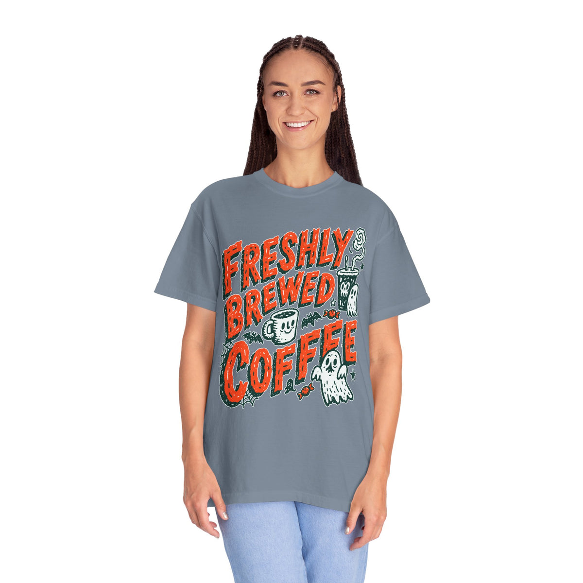 Coffee Lover Halloween Shirt, Freshly Brewed Coffee Ghost T-Shirt, Cute Spooky Season Gift for Barista and Caffeine Fan, Gift for Her
