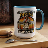 Christian Soccer Goalkeeper Mug, Jesus Saves Coffee Mug, Faith Based Sports Gift, Soccer Player Christian Mug, Goalie Gift for Believers