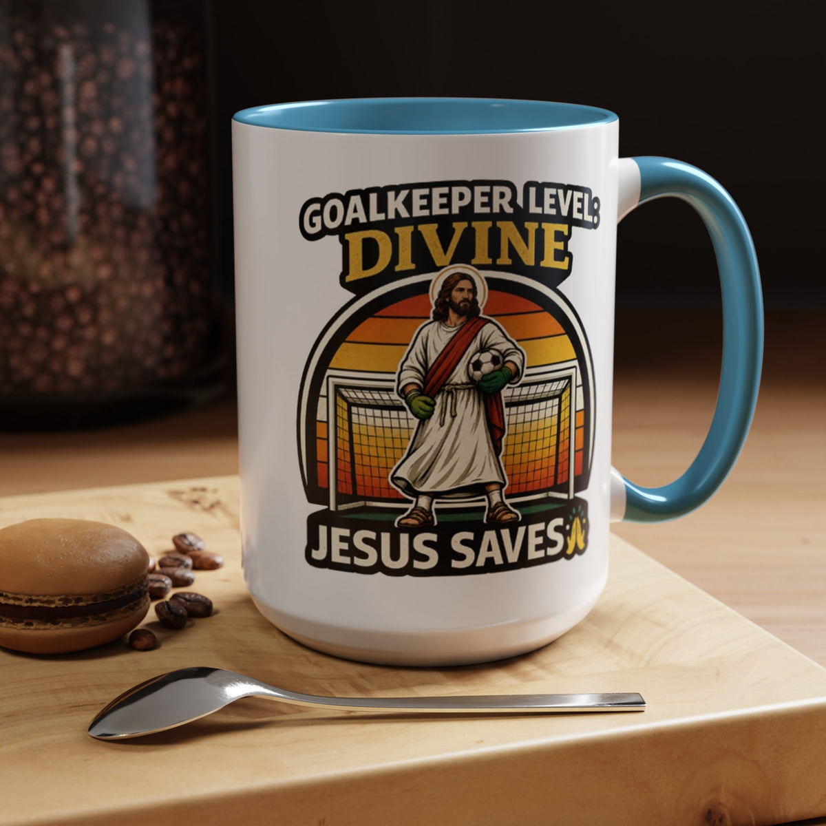 Christian Soccer Goalkeeper Mug, Jesus Saves Coffee Mug, Faith Based Sports Gift, Soccer Player Christian Mug, Goalie Gift for Believers