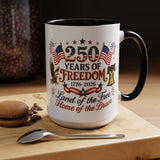 250 Years of Freedom Mug, America 250th Anniversary Coffee Mug, Patriotic Eagle Liberty Bell Cup, USA Semiquincentennial Gift