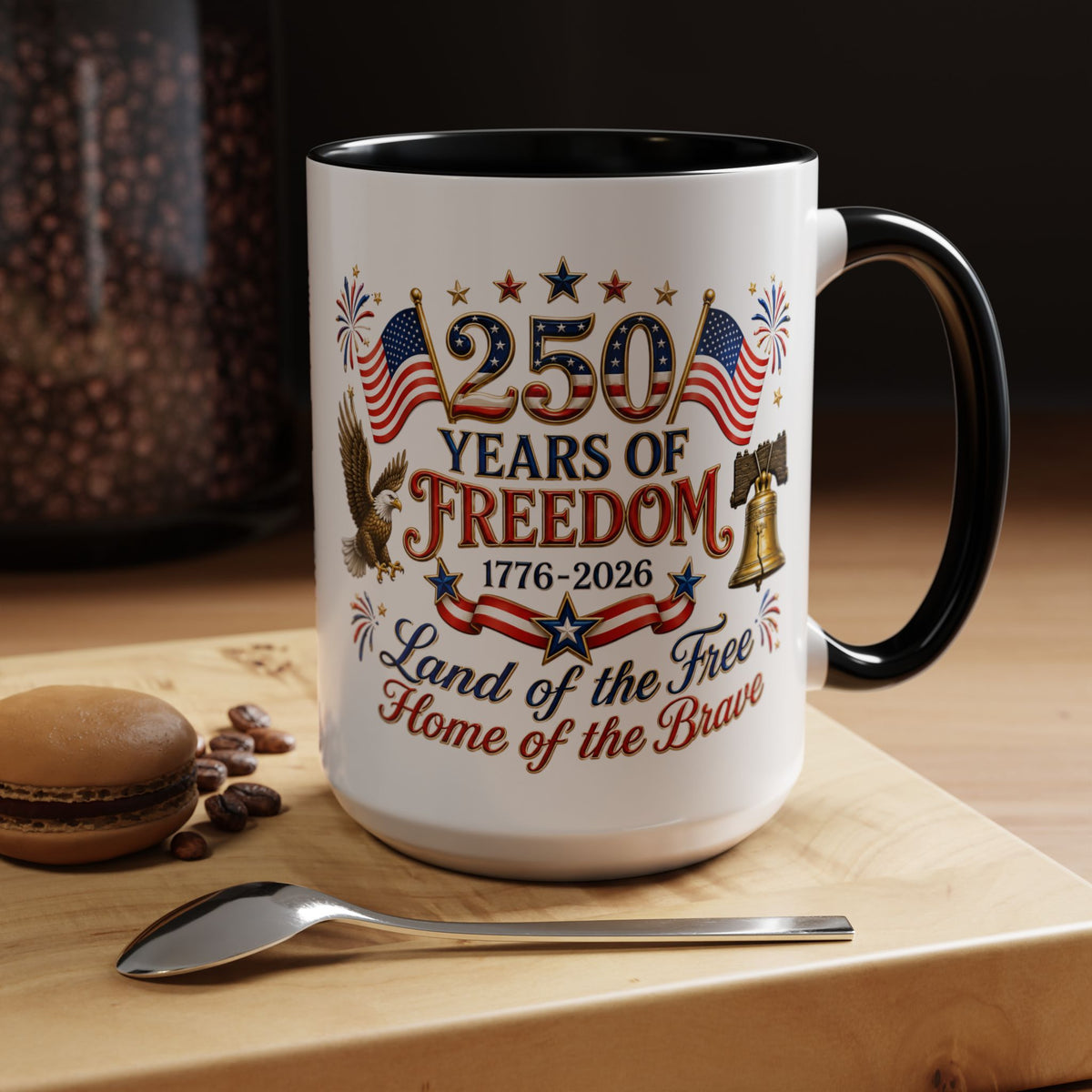 250 Years of Freedom Mug, America 250th Anniversary Coffee Mug, Patriotic Eagle Liberty Bell Cup, USA Semiquincentennial Gift