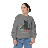 It Wasn't Me Black Cat Christmas Sweatshirt, Funny Holiday Crewneck, Mischievous Kitty Lights Pullover, Gift for Cat Mom or Cat Dad