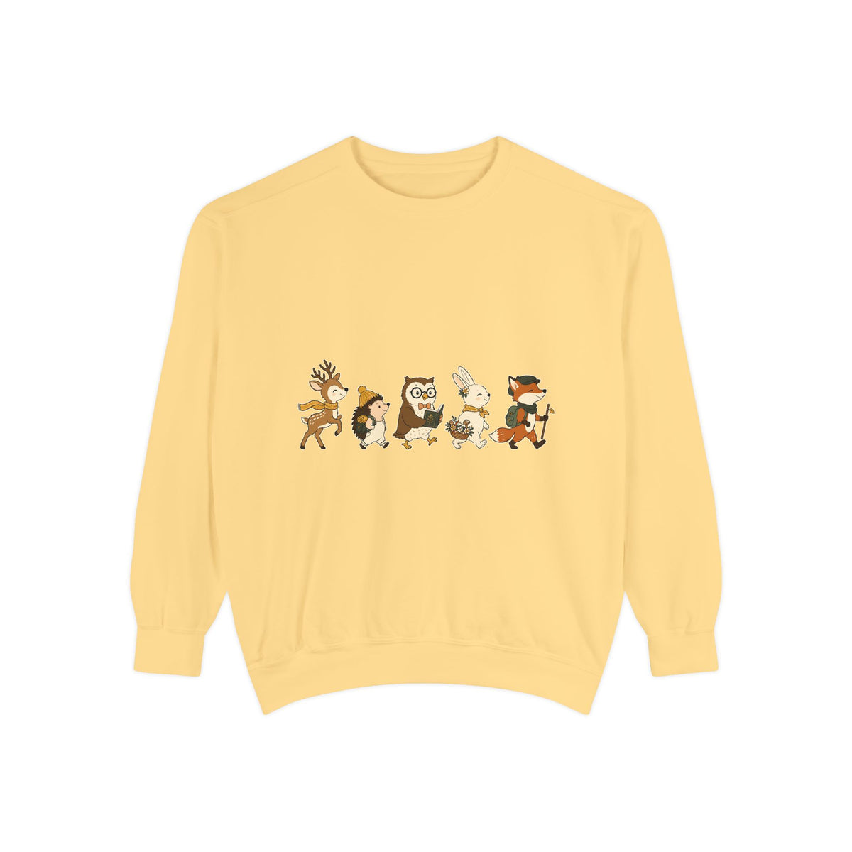 Woodland Animal Adventure Sweatshirt, Cute Forest Friends Crewneck, Deer Hedgehog Owl Bunny Fox Gift, Cozy Nature Lover Pullover Top