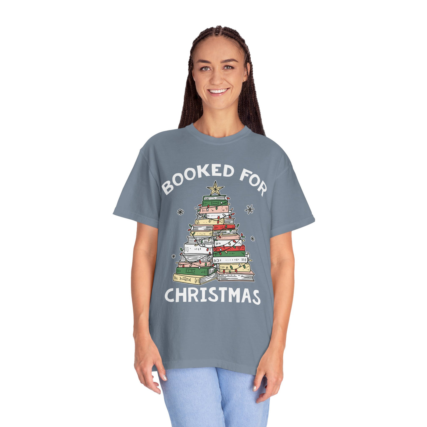 Booked for Christmas Shirt, Book Lover Holiday T-Shirt, Christmas Tree Books Tee, Cozy Reading Gift for Librarian, Teacher or Bookworm