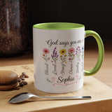 Personalized Christian Girl Mug, God Says You Are Blessed Loved Strong Chosen Worthy Guided Coffee Mug, Faith Gift for Daughter