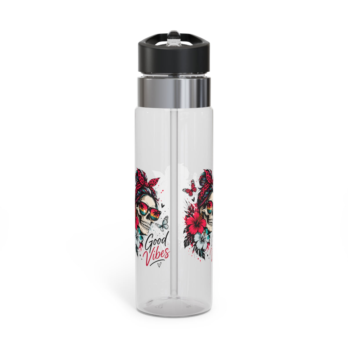 Good Vibes Water Bottle for Women, Tropical Skull Floral Drink Bottle, Retro Beach Lover Gift, Colorful Summer Gift for Her