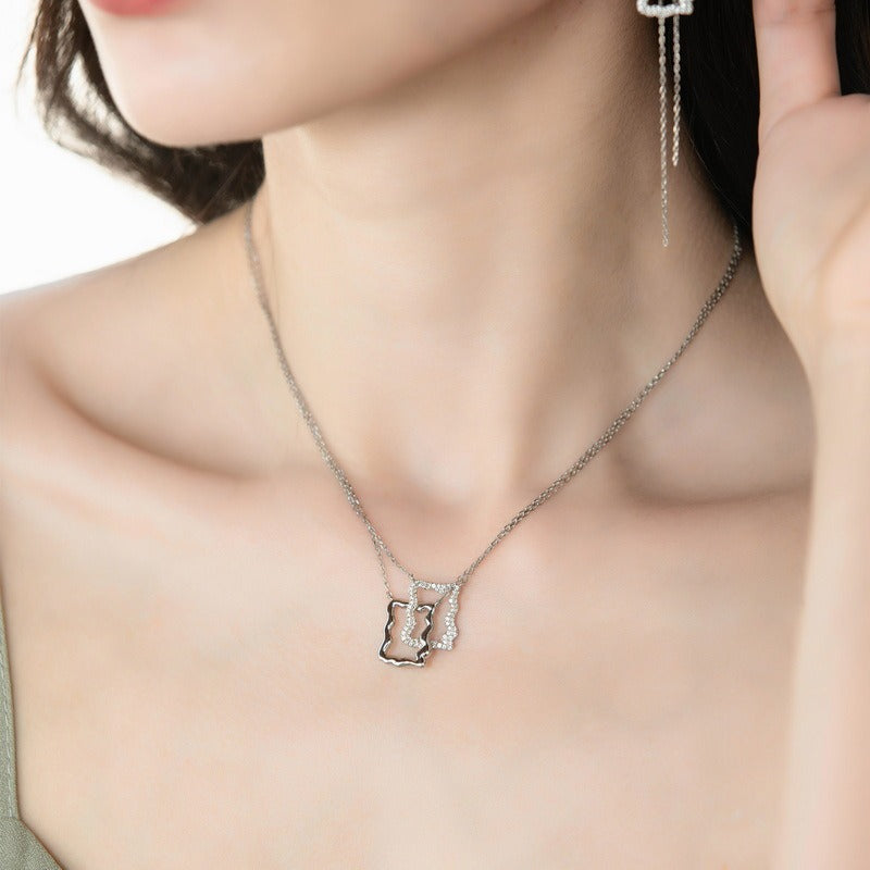 New Falling Snow Painting Geometric Snowflake Necklace S925 Sterling Silver Photo Frame Necklace Style Christmas Gift