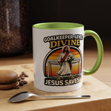 Christian Soccer Goalkeeper Mug, Jesus Saves Coffee Mug, Faith Based Sports Gift, Soccer Player Christian Mug, Goalie Gift for Believers