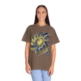 Celestial Sun Graphic Shirt, Blue and Gold Cosmic T-Shirt, Mystical Night Sky Tee, Astrology Gift for Stargazers and Dreamers, Gift Idea