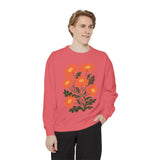 Orange Daisy Graphic Sweatshirt, Retro Floral Pullover for Flower Lovers, Groovy Botanical Top, Cheerful Garden Gift for Women