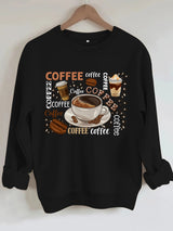 Coffee printed loose hoodie