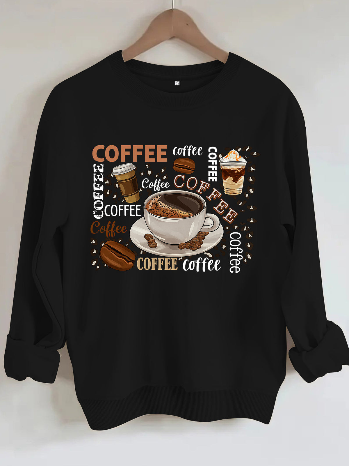 Coffee printed loose hoodie