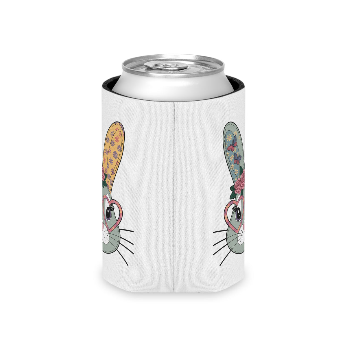 Bunny Can Cooler, Floral Rabbit Drink Sleeve, Cute Easter Gift for Her, Butterfly and Flower Design, Spring Gift for Bunny Lovers