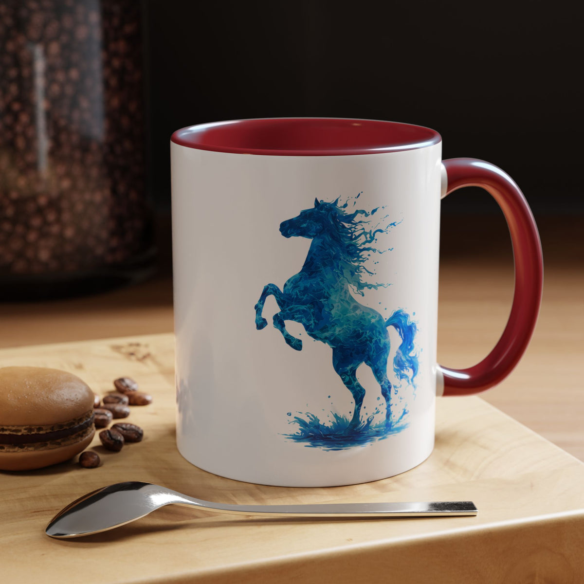 Blue Water Horse Mug, Abstract Horse Lover Coffee Mug, Majestic Stallion Art Cup, Equestrian Gift for Horse Lovers