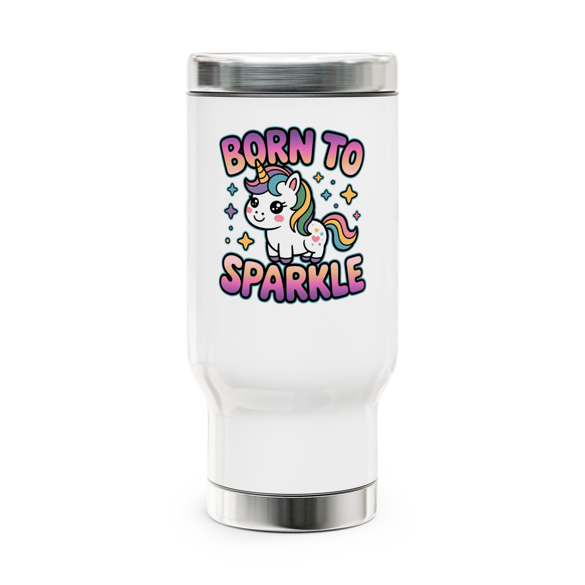 Unicorn Stainless Steel Travel Mug, Born to Sparkle Cup, Cute Fantasy Drinkware, Magical Gift for Her, Unicorn Lover Birthday Gift