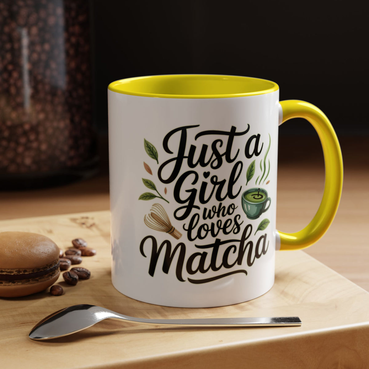 Matcha Lover Mug, Just a Girl Who Loves Matcha Quote, Green Tea and Whisk Design, Birthday Gift for a Friend Who Enjoys Cozy Morning Rituals