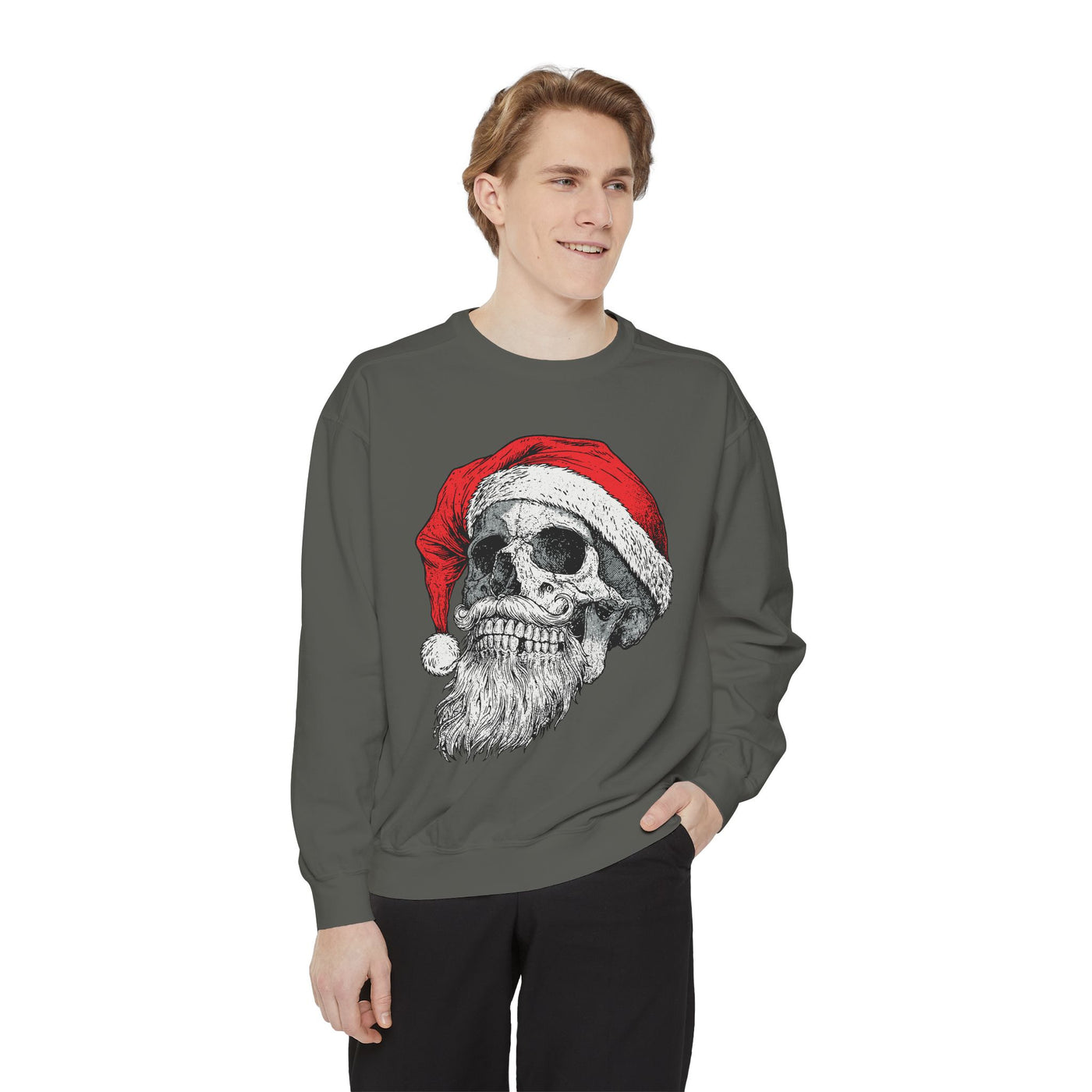 Skull Santa Sweatshirt, Gothic Christmas Crewneck, Creepy Holiday Skeleton Pullover, Alternative Xmas Gift for Metalhead or Horror Fan