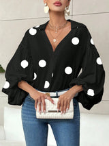 Polka Dot Half-Open Neck Loose Bubble Sleeve Long Sleeve Top